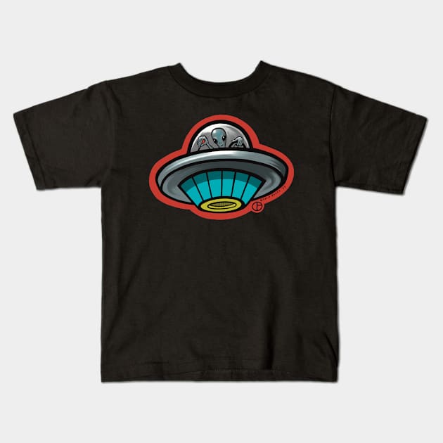 Hot Rod UFO Kids T-Shirt by Art from the Blue Room